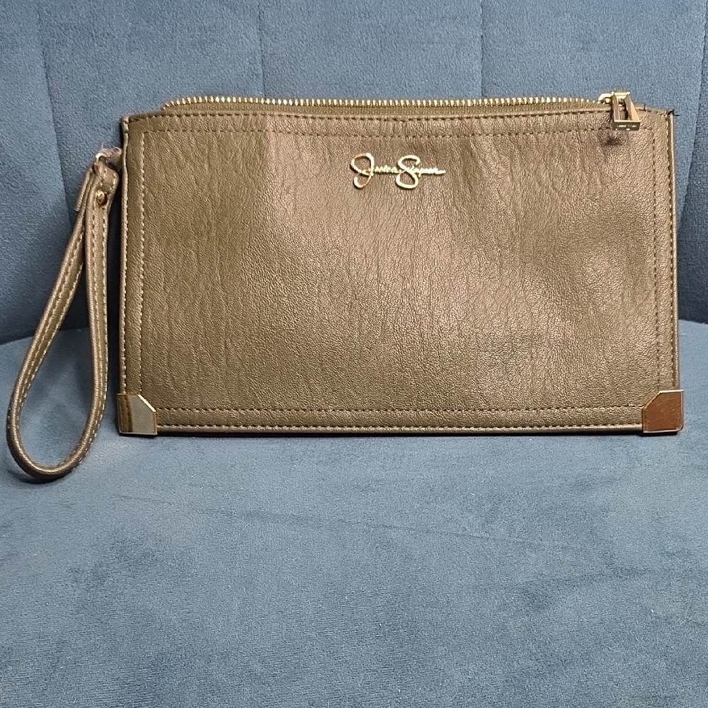 JESSICA SIMPSON Wristlets Vegan Leather 10" x 6" Olive Green